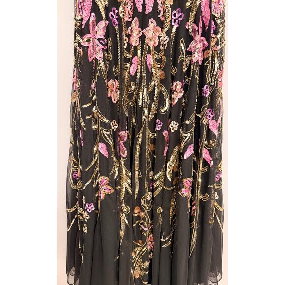 Mac Duggal Sz 6 Floral embellished Gown Dress black pink - Picture 3 of 4